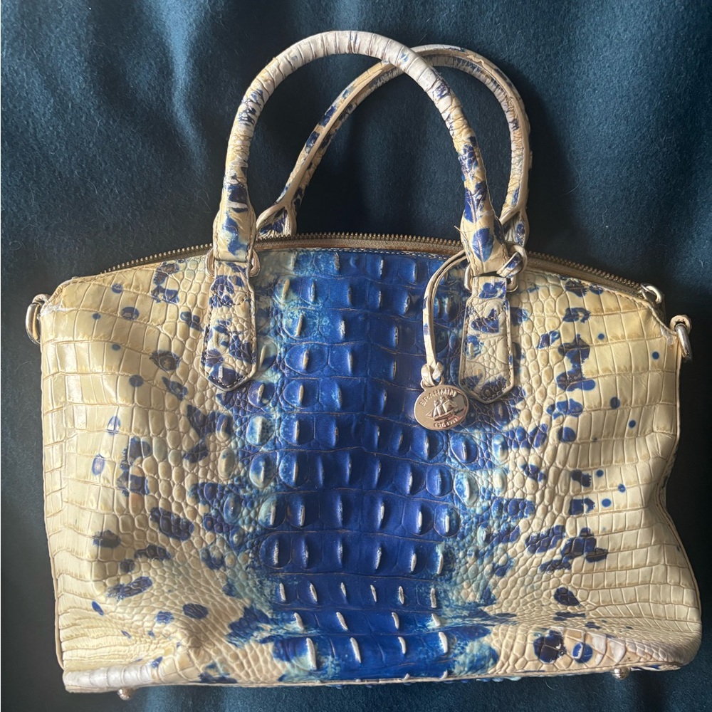 Blue and Tan Crocodile Embossed Brahmin Mini Duxbury